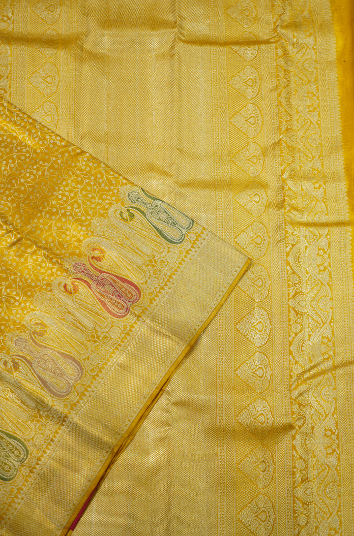Yellow Kanchi Pattu Handwoven Saree With Resham And Zari Border