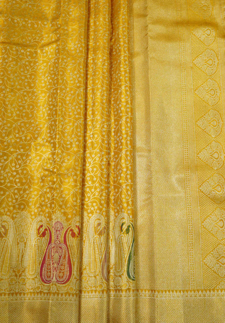 Yellow Kanchi Pattu Handwoven Saree With Resham And Zari Border