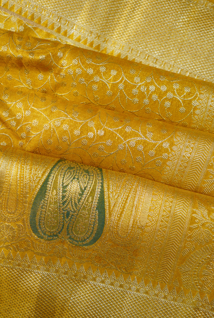 Yellow Kanchi Pattu Handwoven Saree With Resham And Zari Border