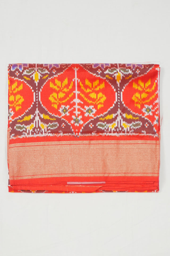Red Ikat Patola Handloom Saree With Multicolor Border