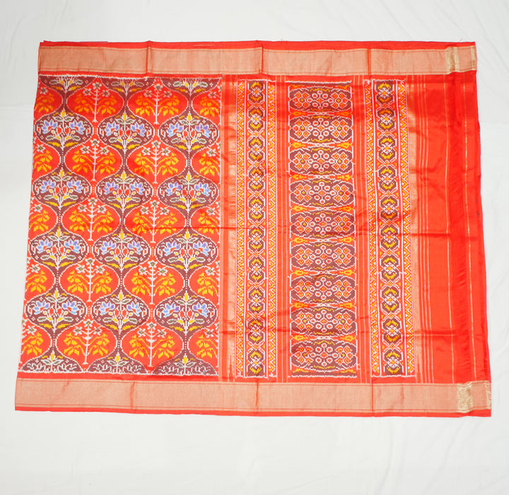 Red Ikat Patola Handloom Saree With Multicolor Border