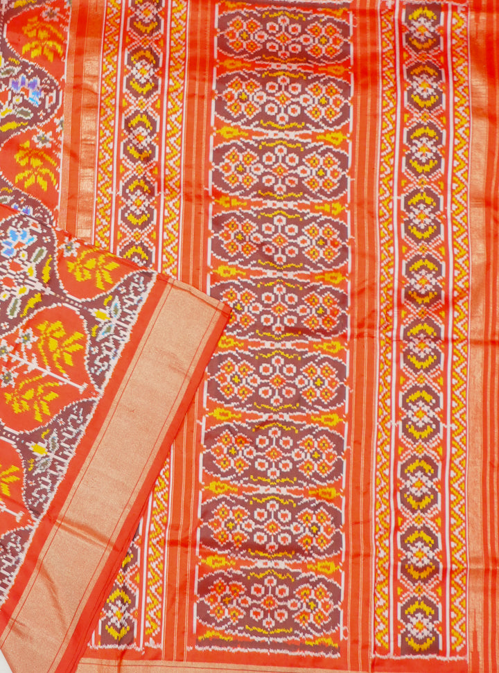 Red Ikat Patola Handloom Saree With Multicolor Border