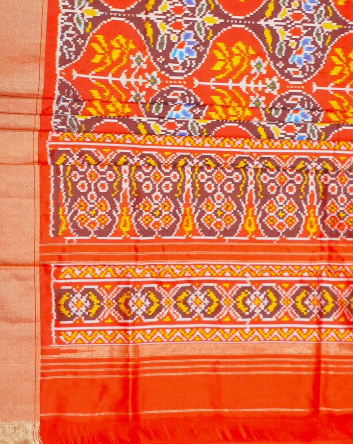 Red Ikat Patola Handloom Saree With Multicolor Border