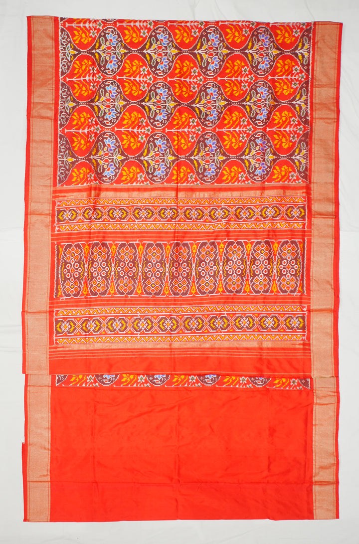 Red Ikat Patola Handloom Saree With Multicolor Border