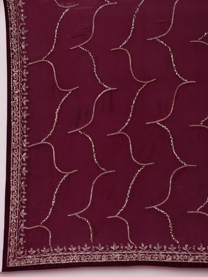Wine Satin Beads And Stone Work Saree