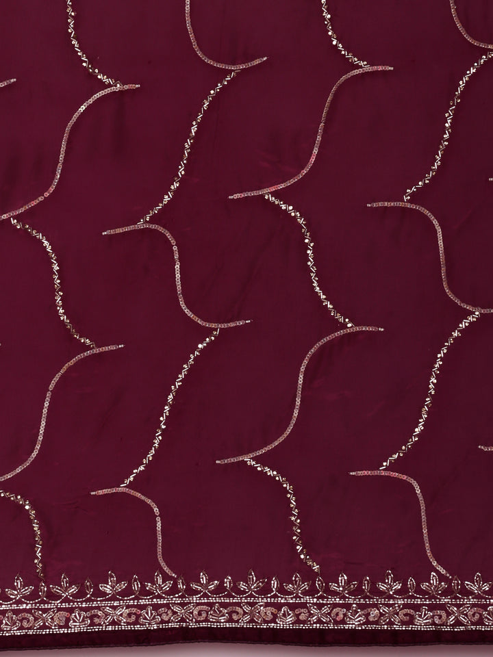 Wine Satin Beads And Stone Work Saree