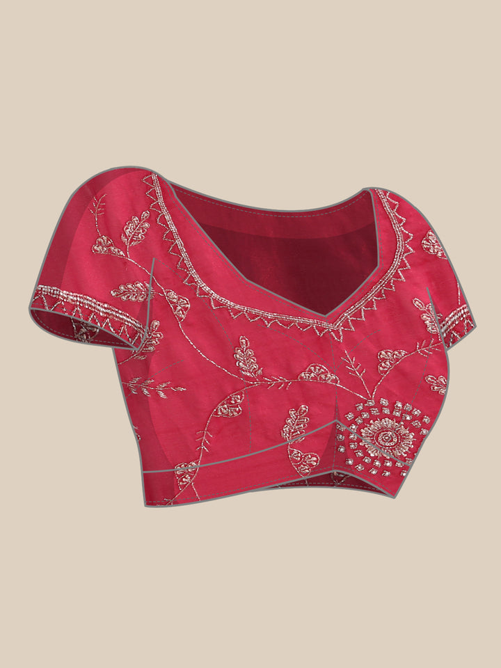 Pink Satin Stone And Thread Embroidery Saree