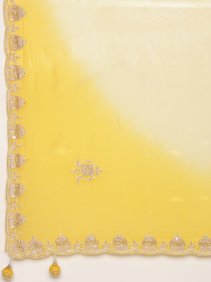 Lemon Silk Saree With Stone Work Readymade Blouse