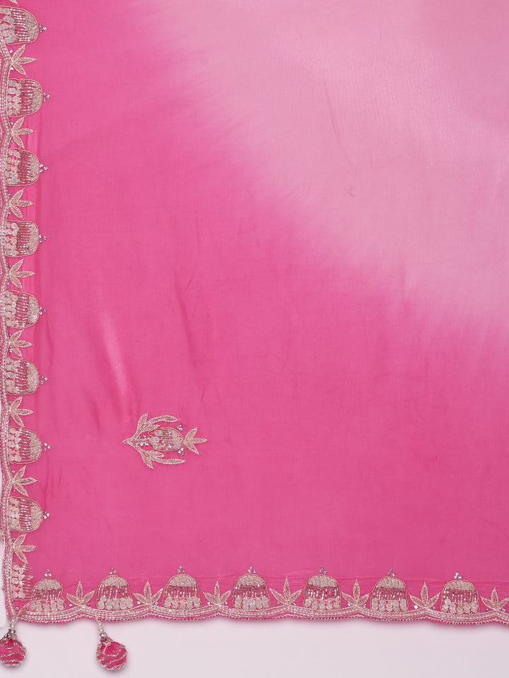 Pink Silk Saree With Stone Work Readymade Blouse