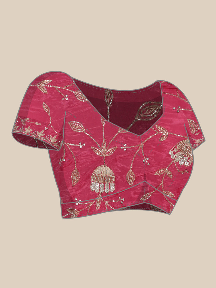 Pink Silk Saree With Stone Work Readymade Blouse