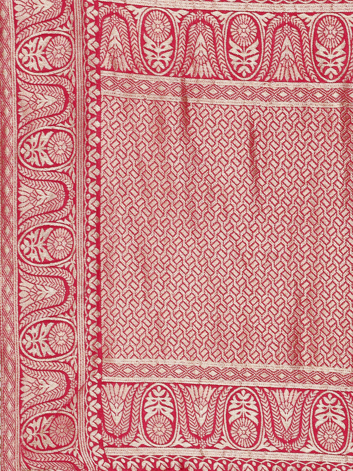 Rani Pink Banaras Weaved Saree With Embroidery Readymade Blouse