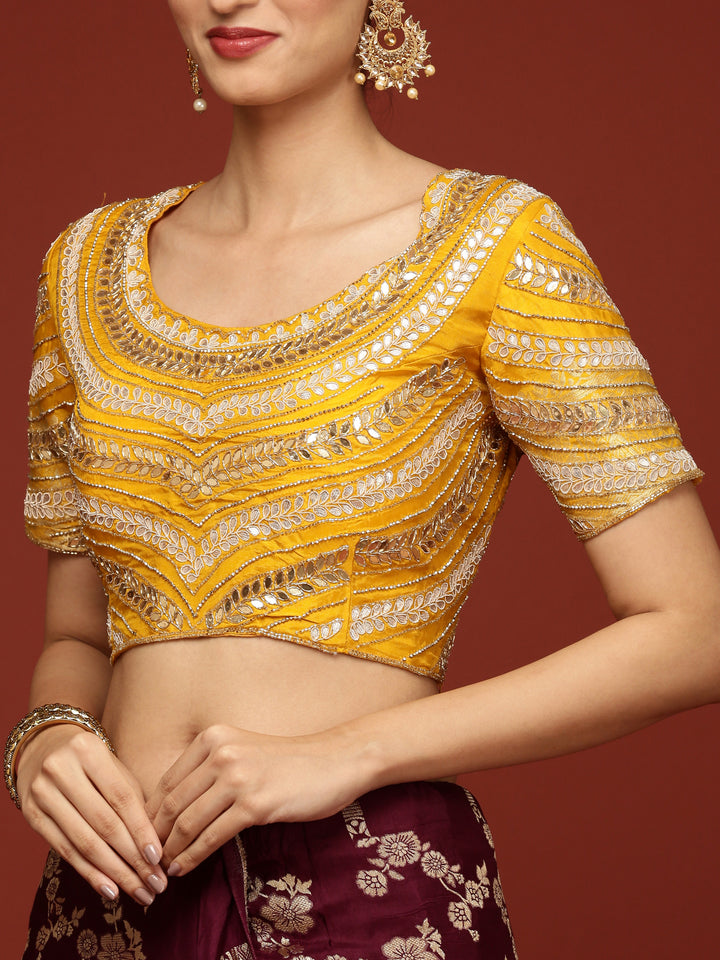 Wine Banaras Weaved Saree With Embroidery Readymade Blouse