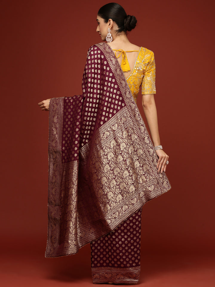 Purple Banaras Weaved Saree With Embroidery Readymade Blouse