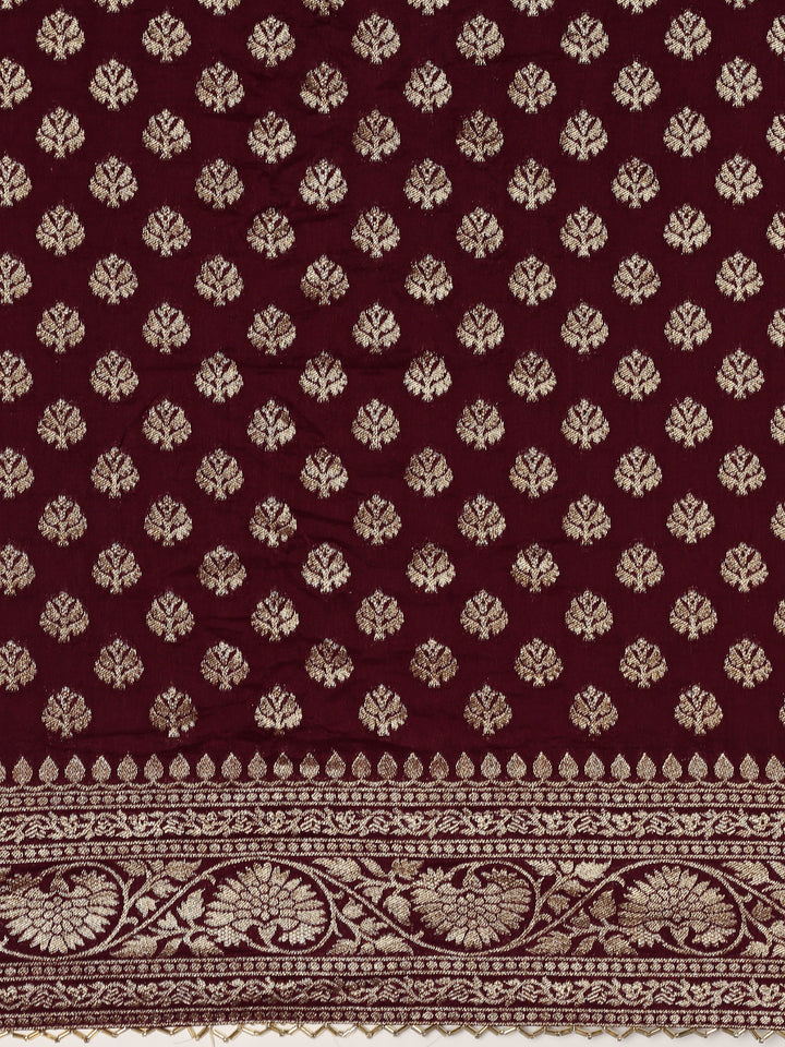 Purple Banaras Weaved Saree With Embroidery Readymade Blouse