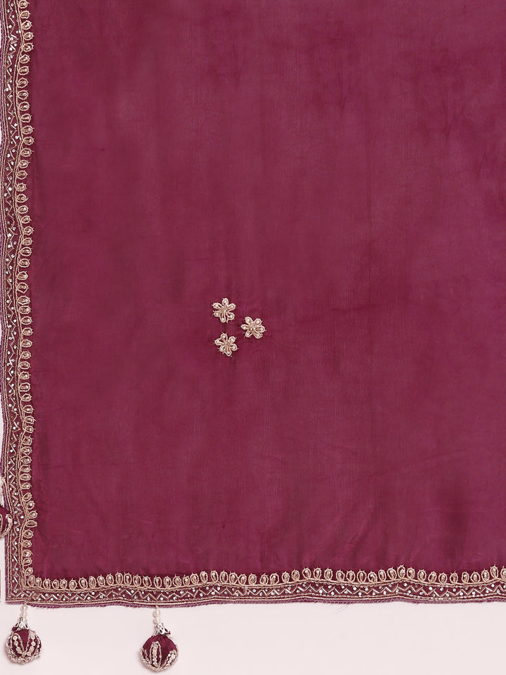 Purple Crepe Embroidery Saree With Readymade Blouse