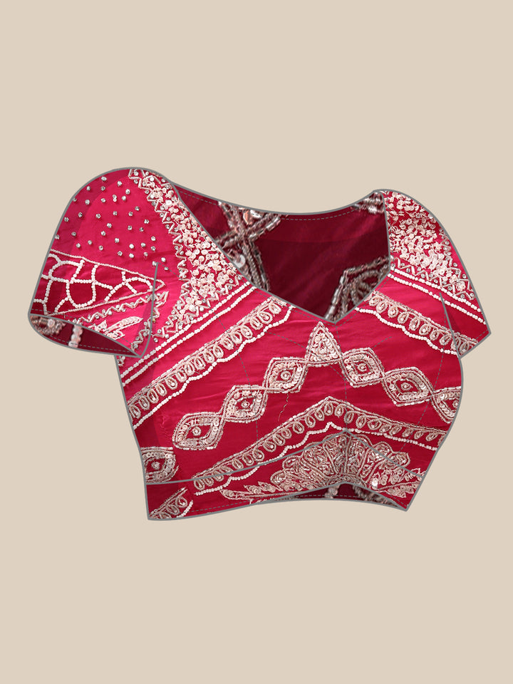 Rani Pink Crepe Embroidery Saree With Readymade Blouse