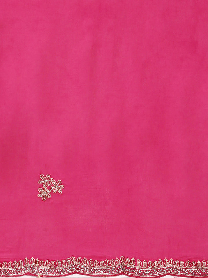 Rani Pink Crepe Embroidery Saree With Readymade Blouse
