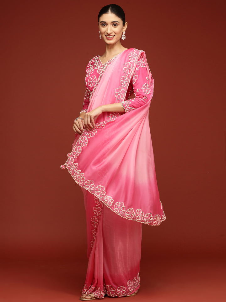 Pink Silk Saree With Stone Work Readymade Blouse