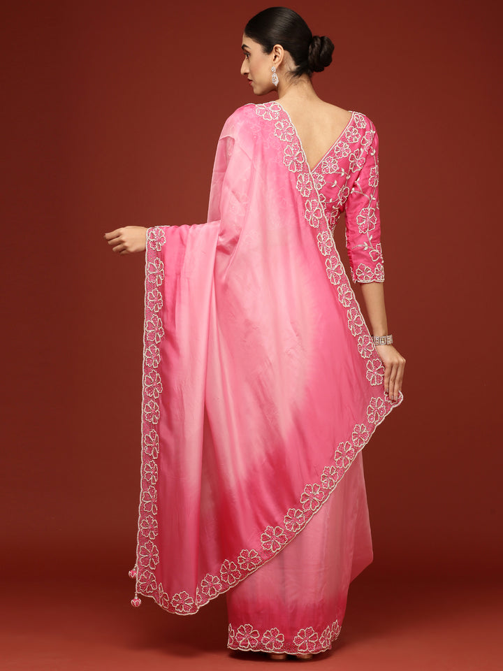 Pink Silk Saree With Stone Work Readymade Blouse