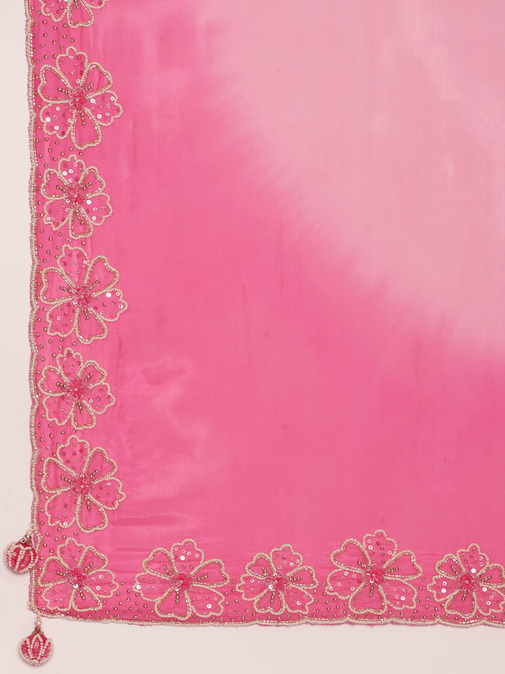 Pink Silk Saree With Stone Work Readymade Blouse