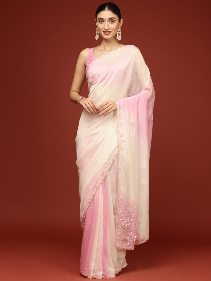 Baby Pink Crepe Stone Work Saree