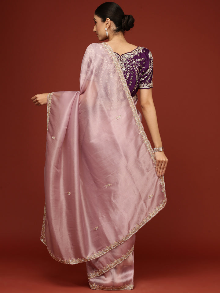 Lilac Tissue Saree With Stone Work Readymade Blouse