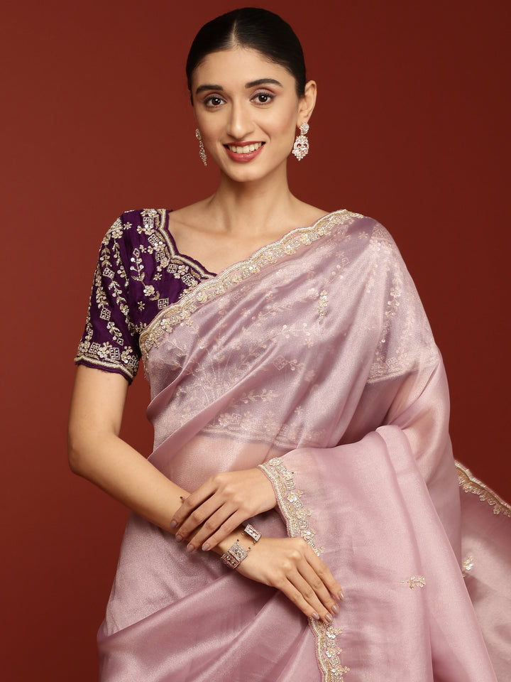 Lilac Tissue Saree With Stone Work Readymade Blouse