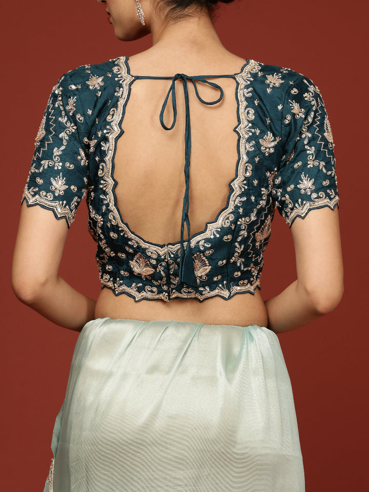 Blue Tissue Saree With Stone Work Readymade Blouse