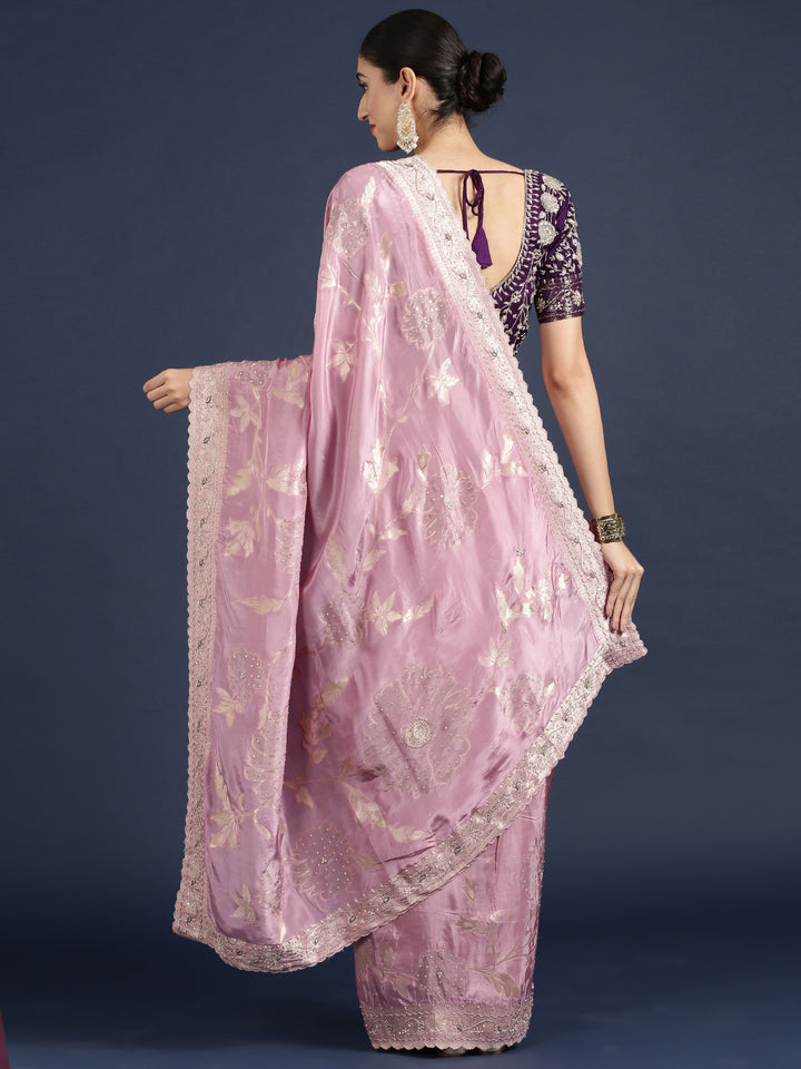 Lilac Tissue Weaved Saree With Stone Work Readymade Blouse
