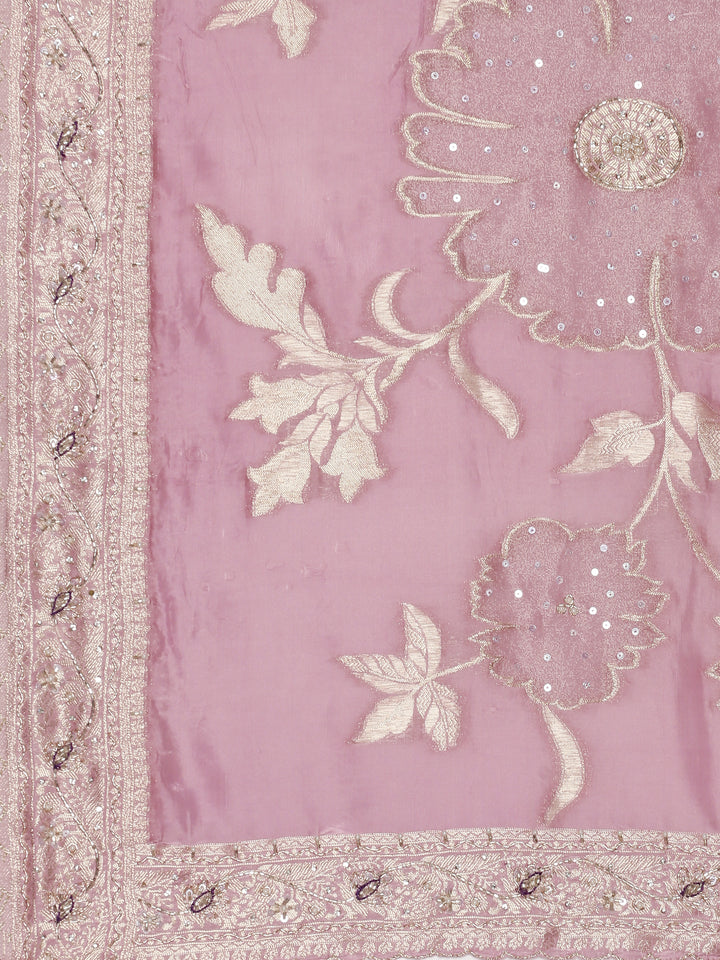 Lilac Tissue Weaved Saree With Stone Work Readymade Blouse