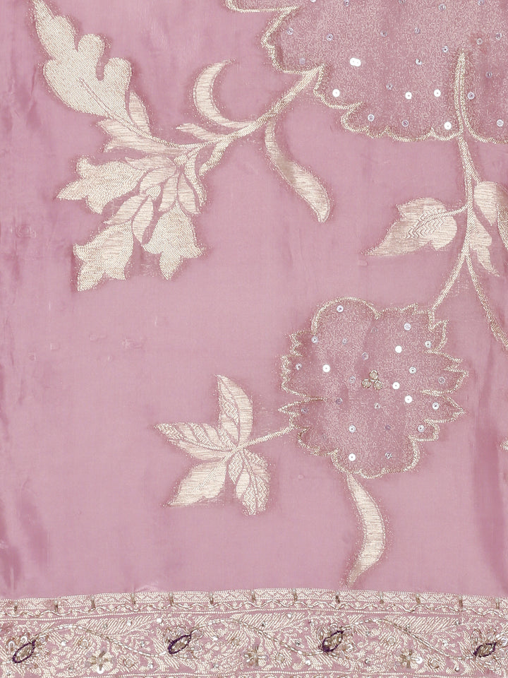 Lilac Tissue Weaved Saree With Stone Work Readymade Blouse