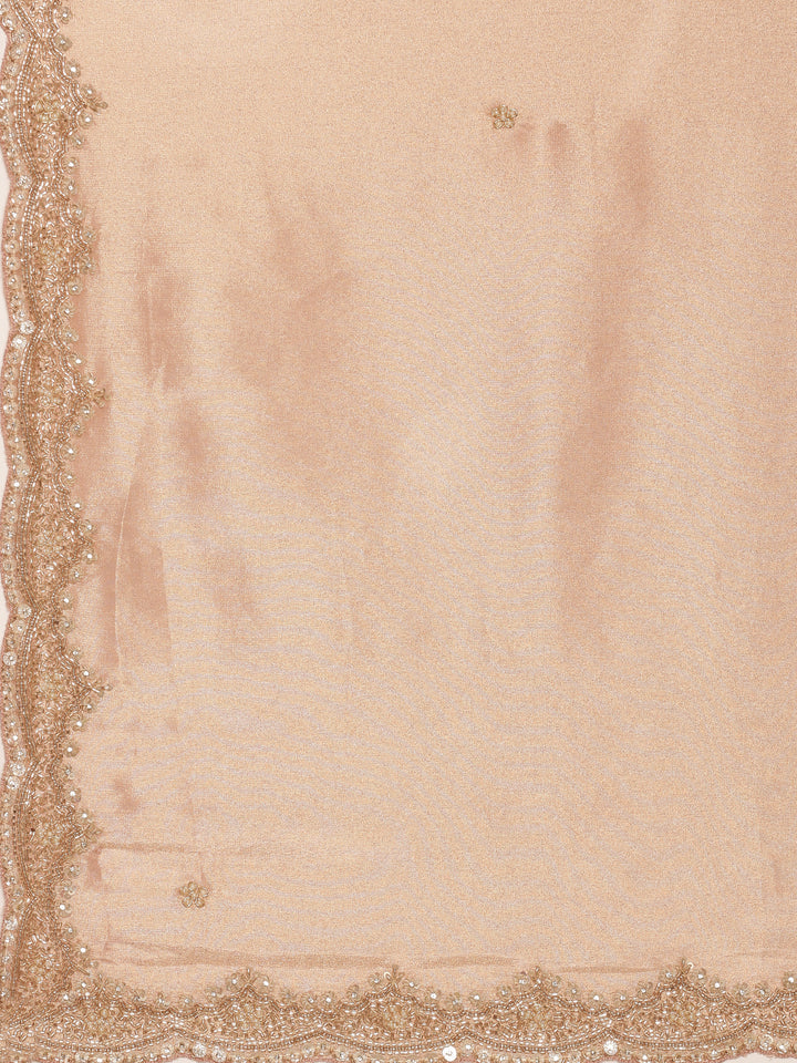 Peach Tissue Saree With Stone Work Readymade Blouse