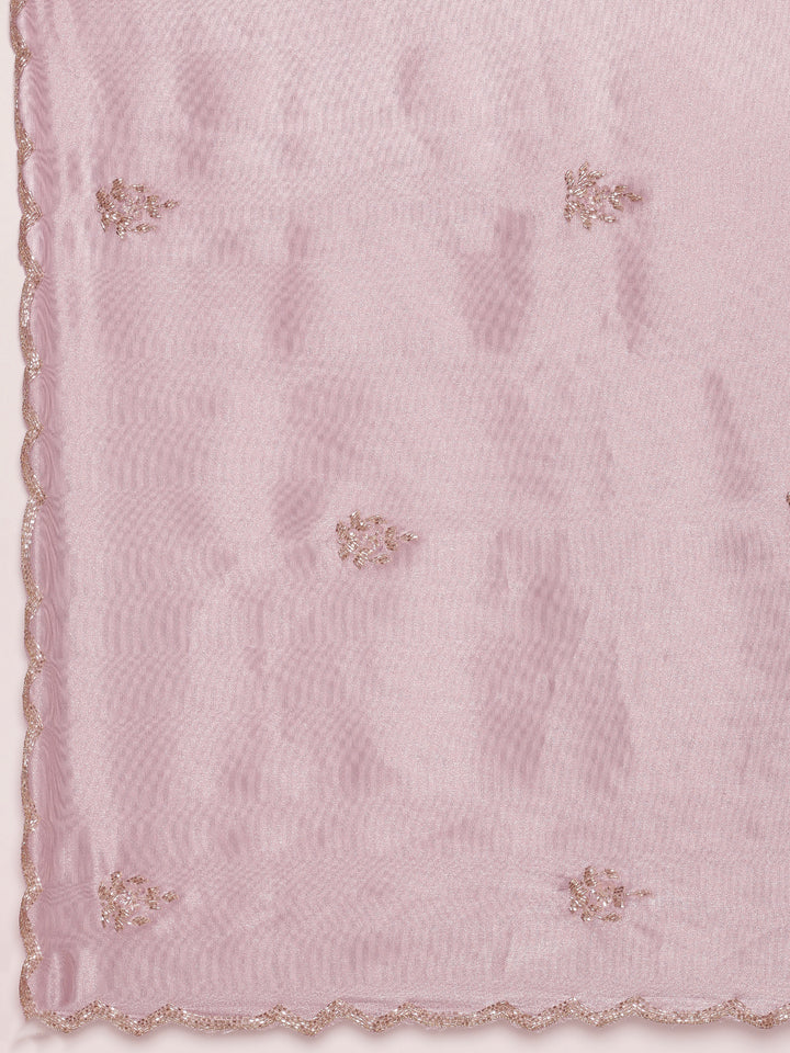 Lilac Tissue Hand Embroidery Saree With Stone Work Readymade Blouse