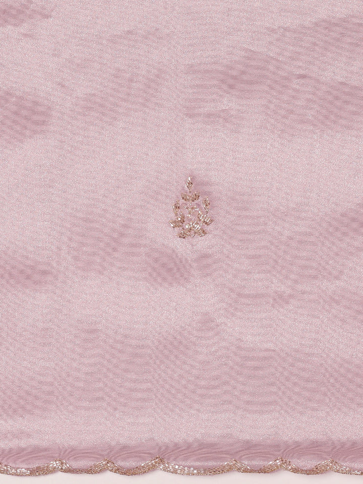 Lilac Tissue Hand Embroidery Saree With Stone Work Readymade Blouse