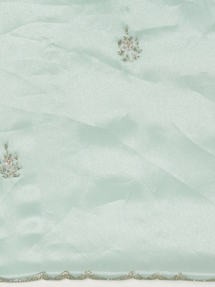 Sea Green Tissue Hand Embroidery Saree With Stone Work Readymade Blouse