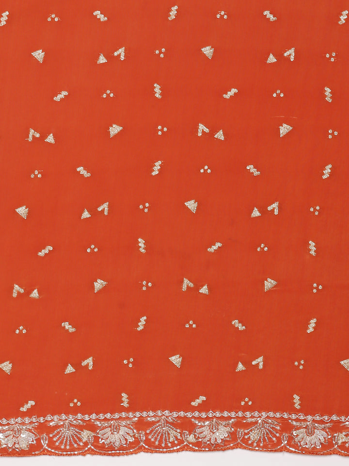 Orange Crepe Saree With Stone Work Readymade Blouse