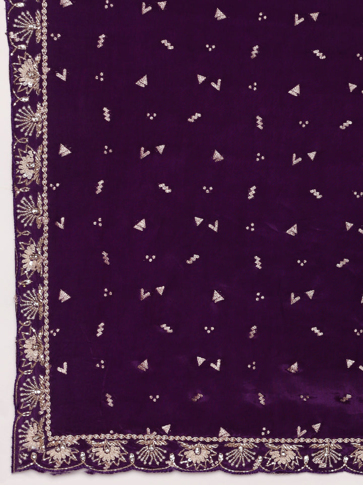 Purple Crepe Saree With Stone Work ready made blouse