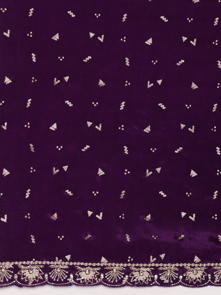 Purple Crepe Saree With Stone Work ready made blouse