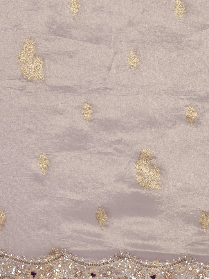 Lilac Tissue Weaved Saree With Stone Work Readymade Blouse