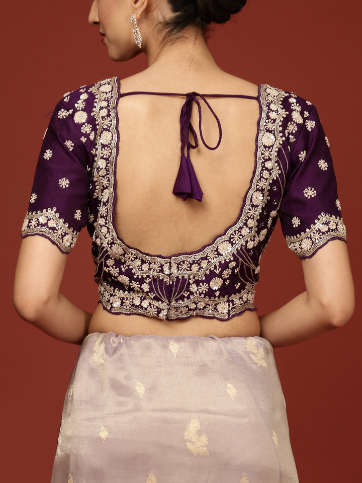 Lilac Tissue Weaved Saree With Stone Work Readymade Blouse
