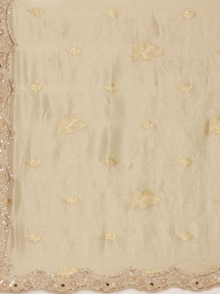 Pista Green Tissue Weaved Saree With Stone Work Readymade Blouse