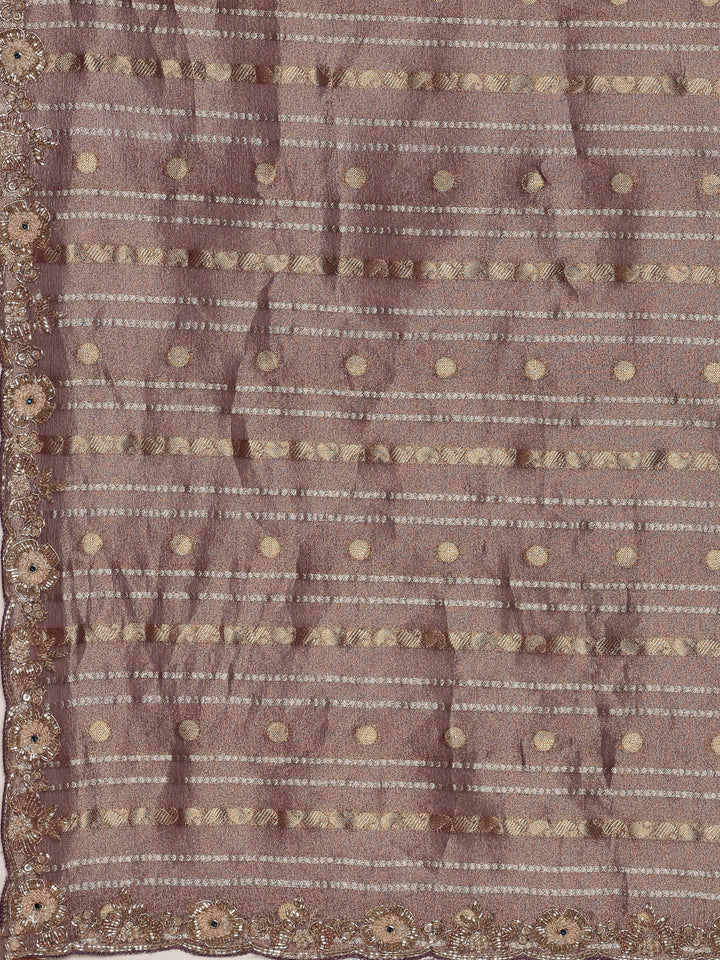 Purple Tissue Weaved Saree With Stone Work Readymade Blouse