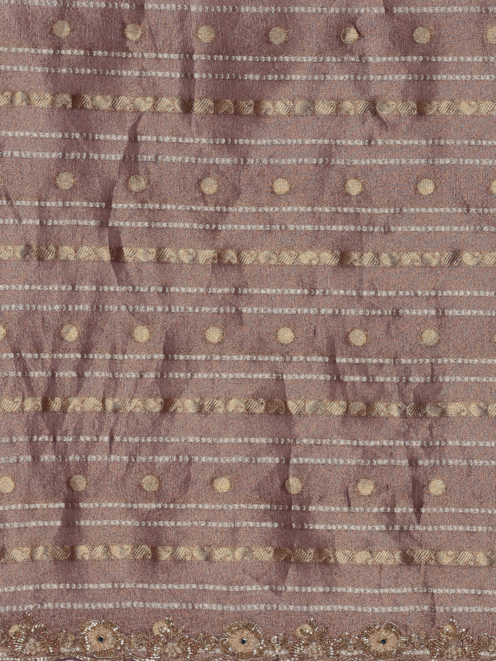 Purple Tissue Weaved Saree With Stone Work Readymade Blouse