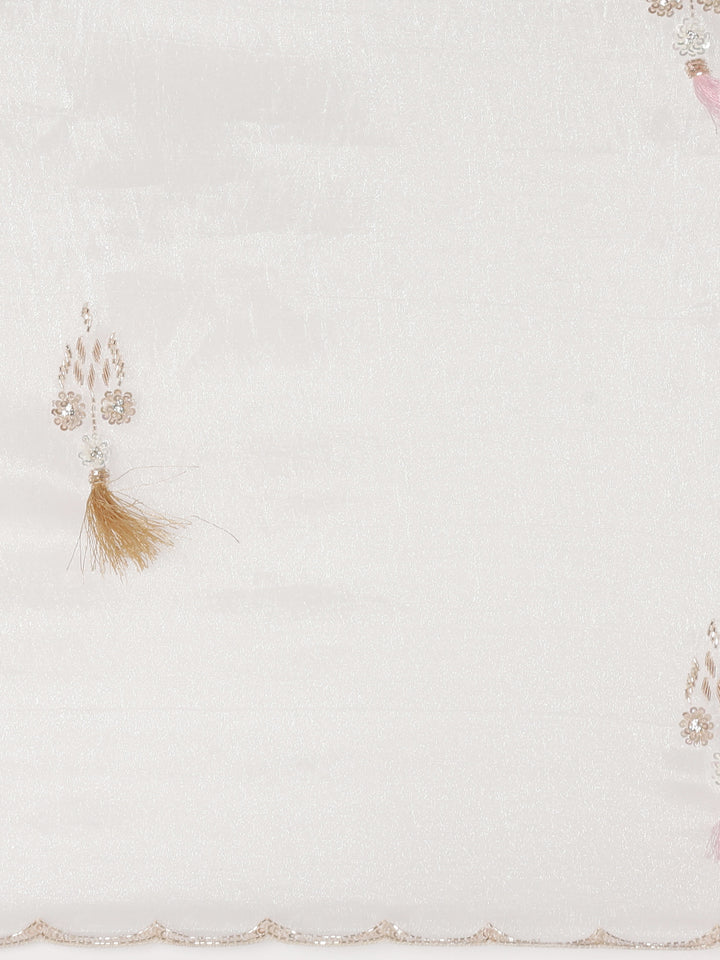 Off White Crepe Saree With Embroidery Work On Readymade Blouse