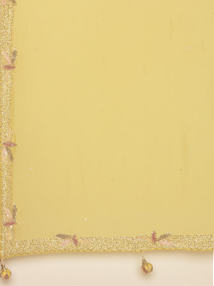 Lemon Crepe Sequins Saree With Readymade Blouse