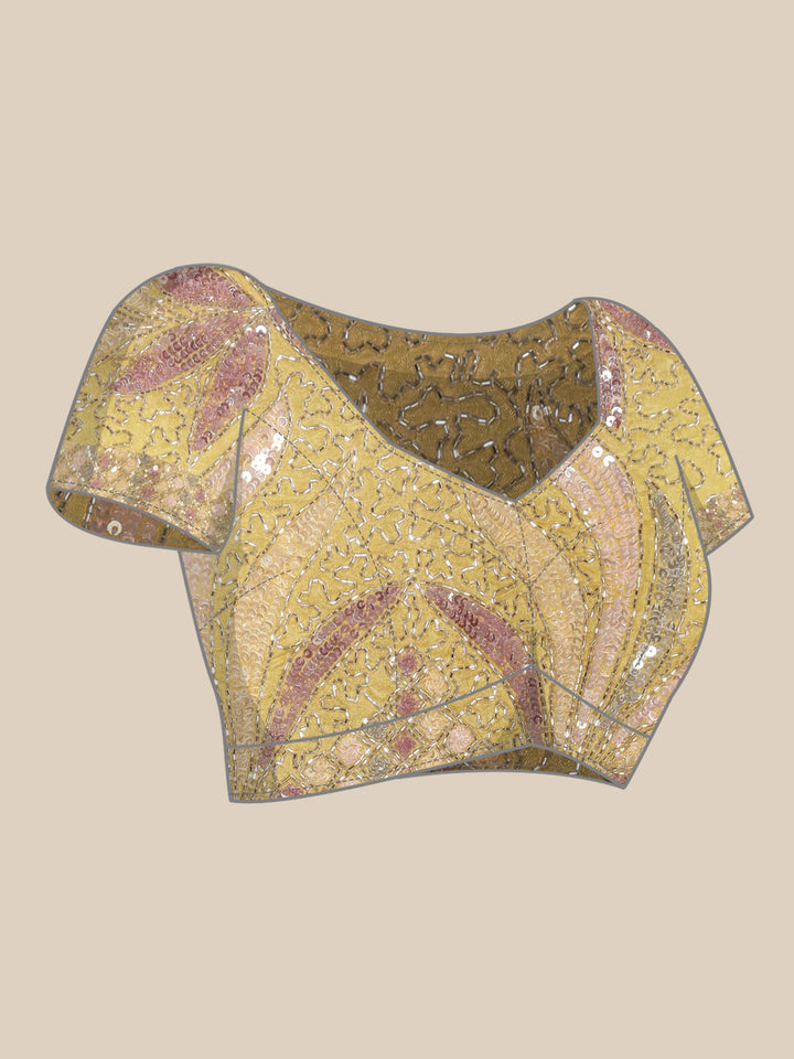 Lemon Crepe Sequins Saree With Readymade Blouse