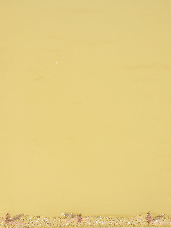 Lemon Crepe Sequins Saree With Readymade Blouse