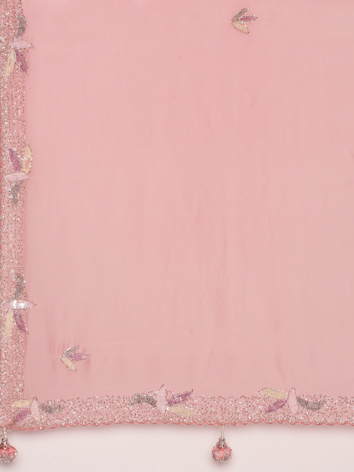 Peach Crepe Sequins Saree With Readymade Blouse