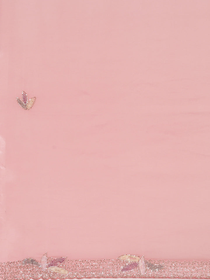 Peach Crepe Sequins Saree With Readymade Blouse