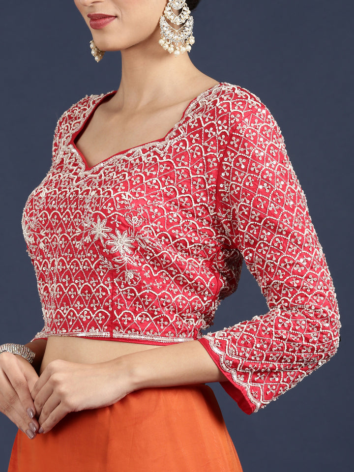 Rust Crepe Sequins Saree With Heavy Work Readymade Blouse